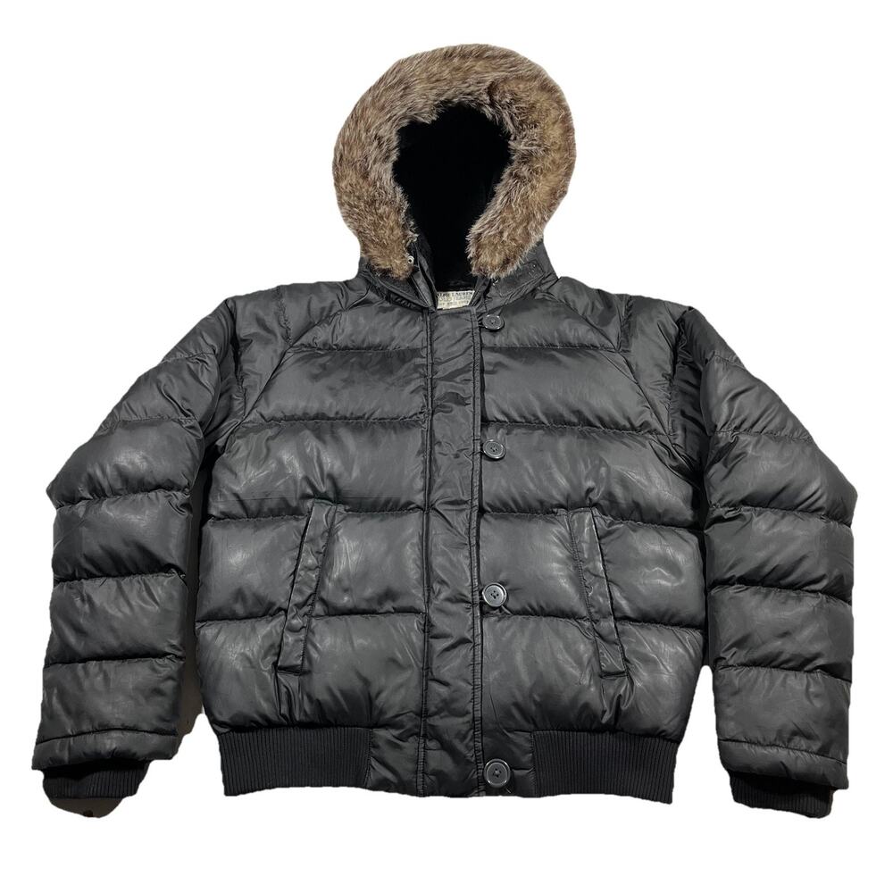 Polo Jeans Ralph Lauren Down Puffer Jacket Womens Medium Fur Hood Black